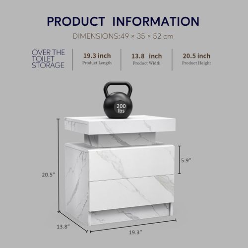 Table De Chevet De Nuit Effet Moderne Avec Lumières LED Et 2 Tiroirs, Blanc
