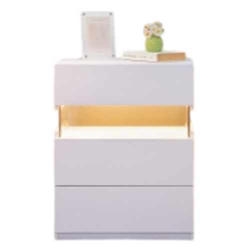 Table De Nuit Avec Lumière LED 3 Tiroirs Pour Chambre à Coucher, Tables De Chevet Blanc