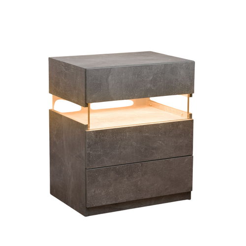 Table De Nuit Avec Lumière LED 3 Tiroirs Pour Chambre à Coucher, Table De Chevet Effet Gris