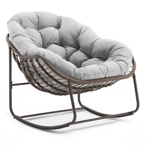 Fauteuil à Bascule Rocking-chair Confortable Avec Coussin Ãpais Pour Intérieur Et Extérieur, Gris