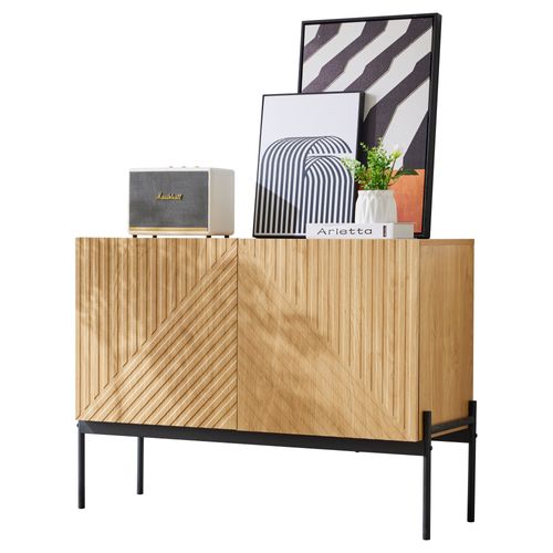 Buffet Avec 2 Portes Pour Salon, Commode Avec Pieds En Métal 75x100x40, Bois