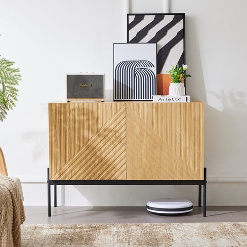Buffet Avec 2 Portes Pour Salon, Commode Avec Pieds En Métal 75x100x40, Bois
