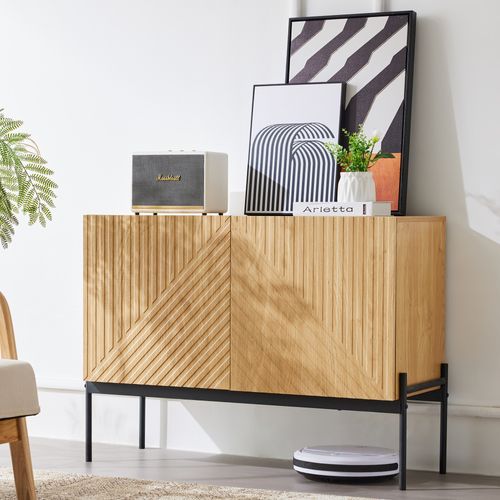 Buffet Avec 2 Portes Pour Salon, Commode Avec Pieds En Métal 75x100x40, Bois