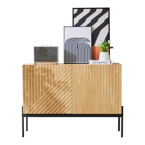 Buffet Avec 2 Portes Pour Salon, Commode Avec Pieds En Métal 75x100x40, Bois