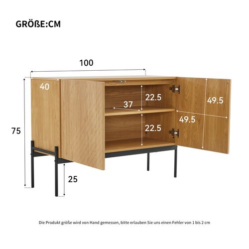Buffet Avec 2 Portes Pour Salon, Commode Avec Pieds En Métal 75x100x40, Bois
