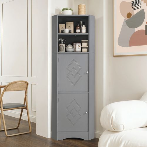 Meuble De Salle De Bains, Mobilier D'angle Avec Compartiments De Rangement 36,5x36,5x155cm, Gris