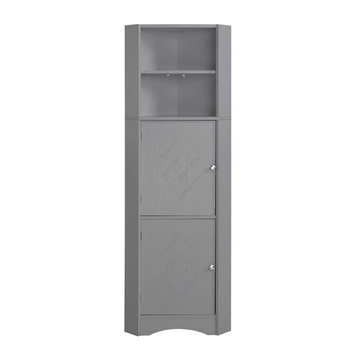 Meuble De Salle De Bains, Mobilier D'angle Avec Compartiments De Rangement 36,5x36,5x155cm, Gris