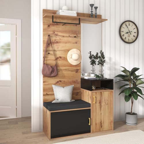 Ensemble D'armoires Avec 4 Patères, Miroir, Meuble à Chaussures Avec 4 Patères, Bois