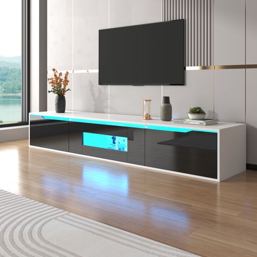 Meuble TV Moderne Brillant Avec Ãclairage LED, 180x35x30cm, Noir