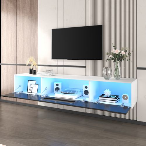 Meuble TV Moderne Brillant Avec Ãclairage LED, 180x35x30cm, Noir