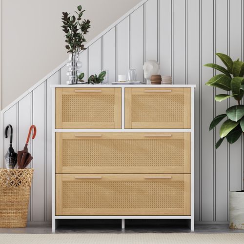 Armoire En Rotin De Haute Qualité à 4 Tiroirs Pour Le Salon, 80x80x38cm,bios.