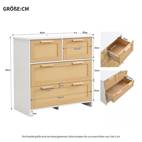 Armoire En Rotin De Haute Qualité à 4 Tiroirs Pour Le Salon, 80x80x38cm,bios.