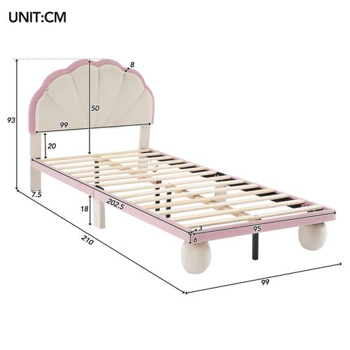 Lit D'enfant 90x200 Avec Bande LED Et Tête De Lit, Beige+rose