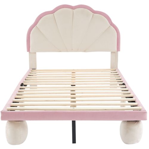 Lit D'enfant 90x200 Avec Bande LED Et Tête De Lit, Beige+rose