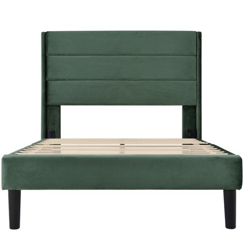 Lit Simple Rembourré Pour Ado 90x200, Avec Cadre De Lit Et Tête De Lit, Vert