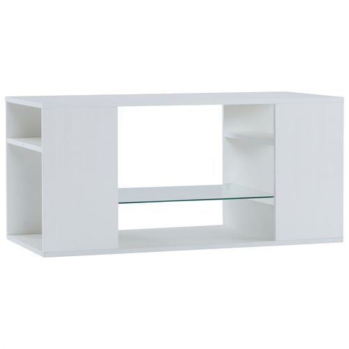 Table Basse Brillante 96x45x45, Avec Verre Et Éclairage LED, Blanc
