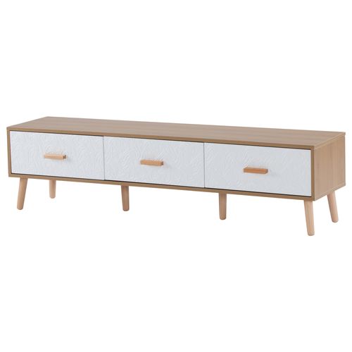 Meuble TV Vintage En Bois Avec Panneaux De Porte Blancs Texturés 150x35x39, Bois