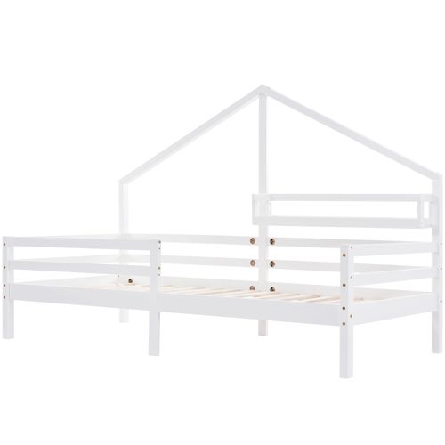 Lit Cabane Enfant En Bois De  Pin 90x200 Avec Étagères, Blanc