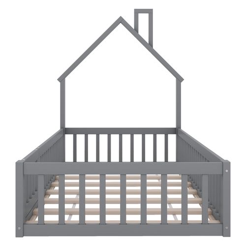 Lit Cabane Enfant En Bois De Pin 90x200, Avec Sommier à Lattes, Gris