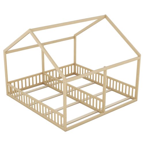 Lit Cabane Double Pour Enfants En Bois De Pin 90x200, Bois