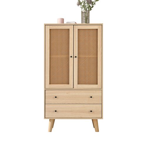 Buffet En Boiset Rotin 60x40x120, Avec Portes Et Tiroirs, Bois