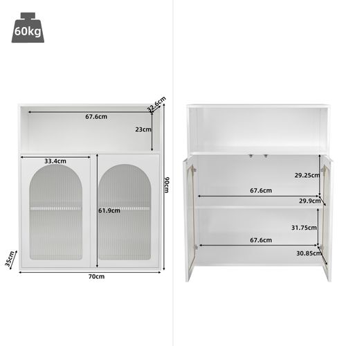 Buffet Multifonctionnel 70x35x90, Avec Portes En Verre Et Éclairage LED, Blanc