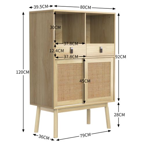 Buffet Moderne 80x39.5x120 Avec Tiroirs Et Compartiments Ouverts, Bois
