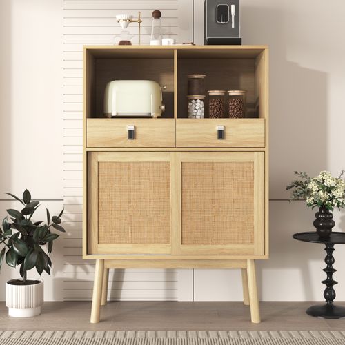 Buffet Moderne 80x39.5x120 Avec Tiroirs Et Compartiments Ouverts, Bois