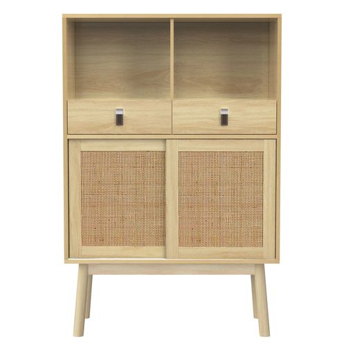 Buffet Moderne 80x39.5x120 Avec Tiroirs Et Compartiments Ouverts, Bois