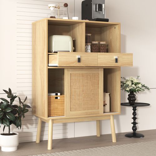 Buffet Moderne 80x39.5x120 Avec Tiroirs Et Compartiments Ouverts, Bois