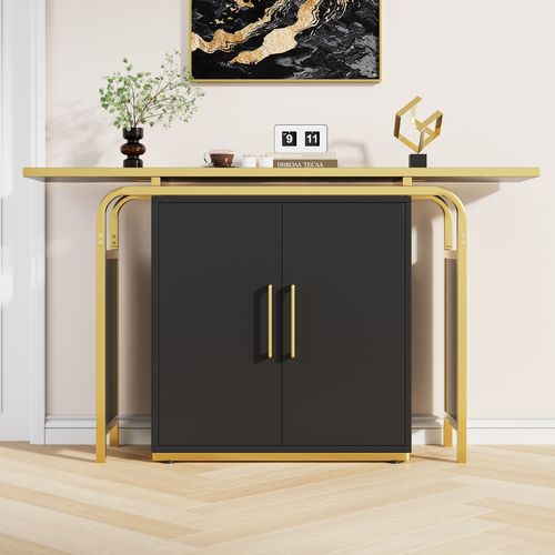 Buffet Moderne à Deux Portes 140x29.5x80, Décoré De Poignées Dorées, Noir