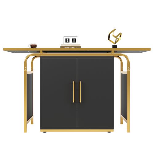 Buffet Moderne à Deux Portes 140x29.5x80, Décoré De Poignées Dorées, Noir