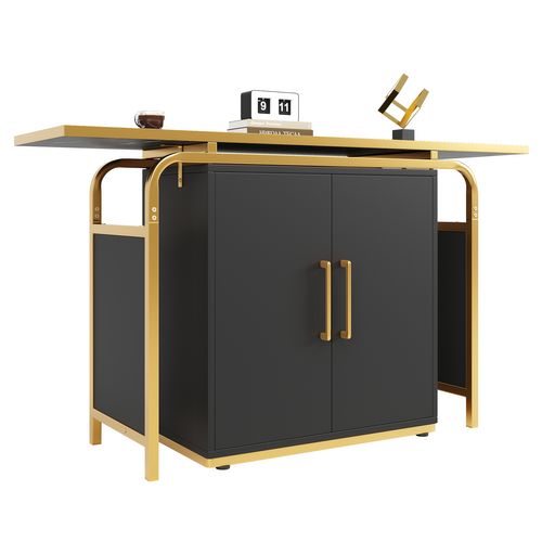 Buffet Moderne à Deux Portes 140x29.5x80, Décoré De Poignées Dorées, Noir