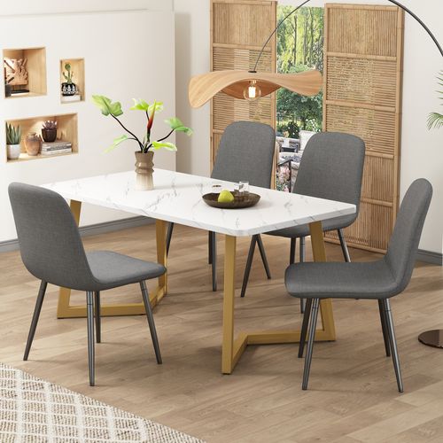 Ensemble De Table De Cuisine Moderne Et 4 Chaises En Lin, Gris