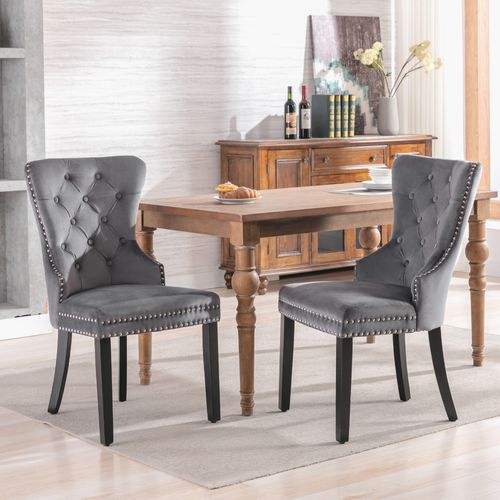 Chaises De Salle à Manger En Velours, Ensemble De 2, Avec Pieds En Chêne, Gris