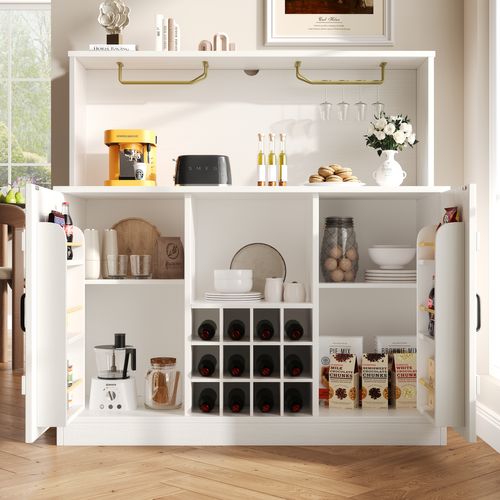 Buffet Moderne 120x40x120, Rangement à Plusieurs Niveaux, Blanc