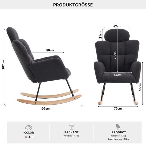 Fauteuil à Bascule Teddy Bear En Tissu, Tapisserie D'ameublement, Gris