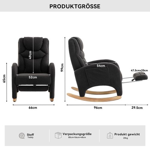 Fauteuil à Bascule Avec Accoudoirs En Fausse Fourrure, Gris