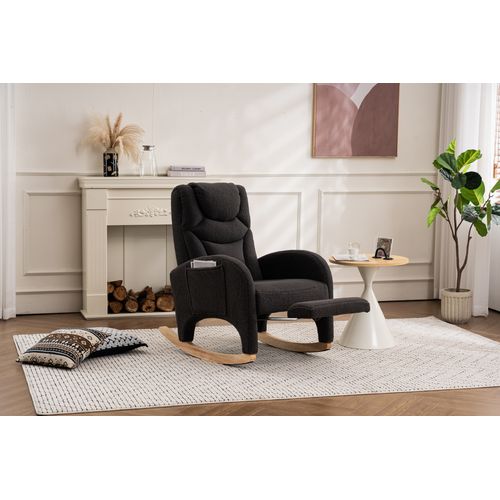 Fauteuil à Bascule Avec Accoudoirs En Fausse Fourrure, Gris