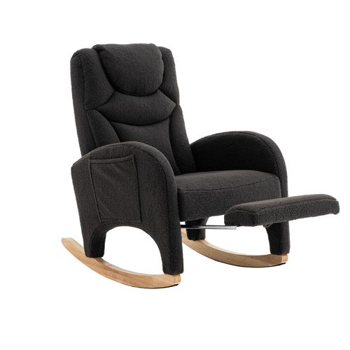 Fauteuil à Bascule Avec Accoudoirs En Fausse Fourrure, Gris