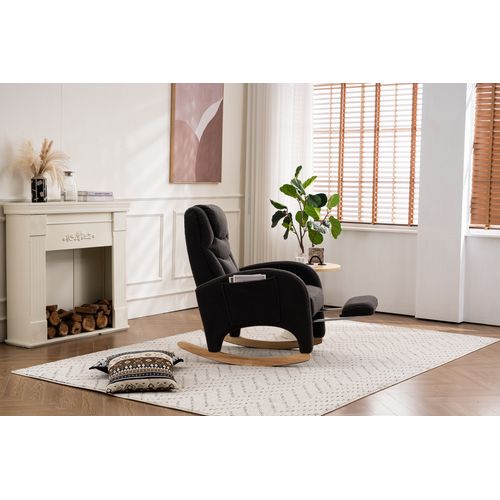 Fauteuil à Bascule Avec Accoudoirs En Fausse Fourrure, Gris