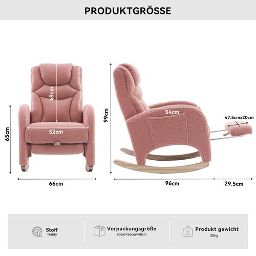 Fauteuil à Bascule Avec Accoudoirs En Fausse Fourrure, Rose