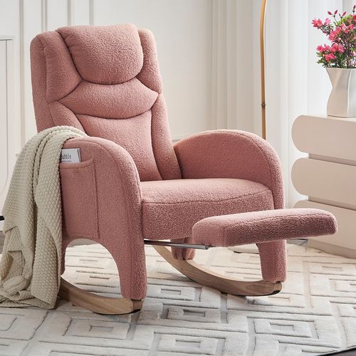 Fauteuil à Bascule Avec Accoudoirs En Fausse Fourrure, Rose