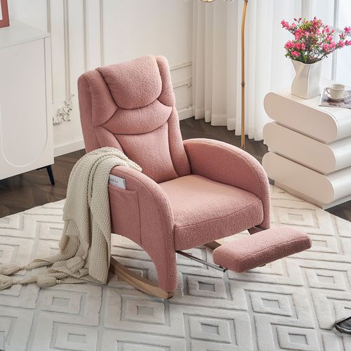 Fauteuil à Bascule Avec Accoudoirs En Fausse Fourrure, Rose