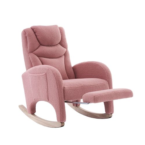 Fauteuil à Bascule Avec Accoudoirs En Fausse Fourrure, Rose
