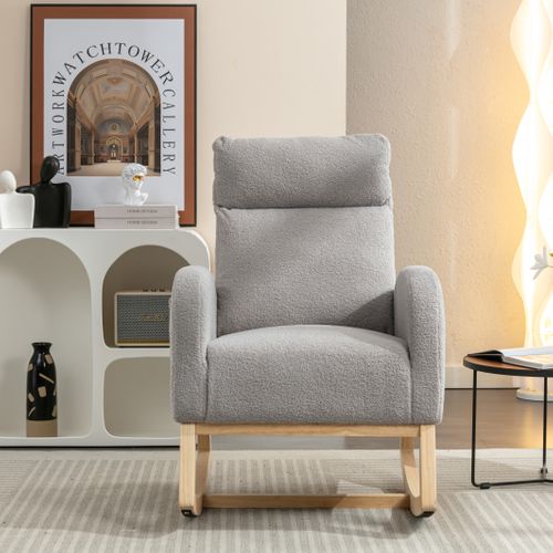 Fauteuil à Bascule Moderne Avec Revêtement En Tissu Teddy, Gris