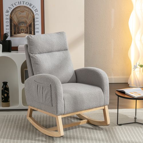 Fauteuil à Bascule Moderne Avec Revêtement En Tissu Teddy, Gris