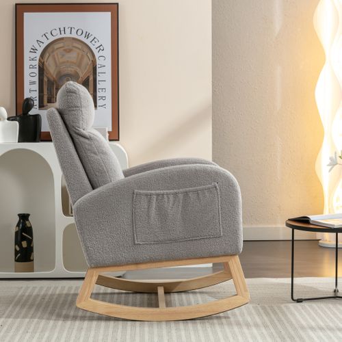 Fauteuil à Bascule Moderne Avec Revêtement En Tissu Teddy, Gris