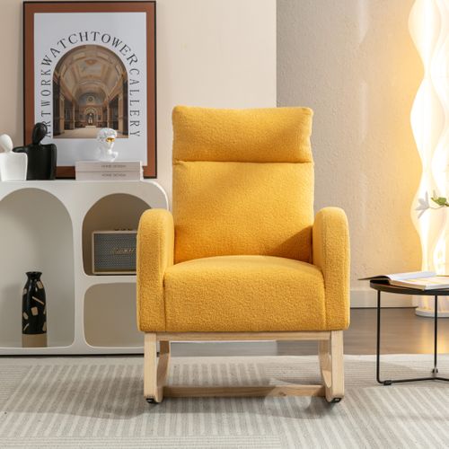 Fauteuil à Bascule Moderne Avec Revêtement En Tissu Teddy, Jaune