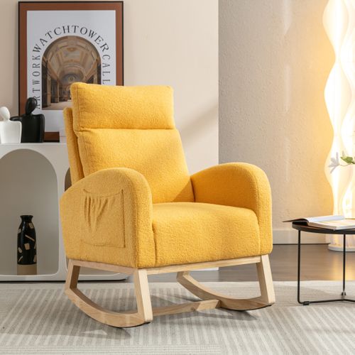 Fauteuil à Bascule Moderne Avec Revêtement En Tissu Teddy, Jaune